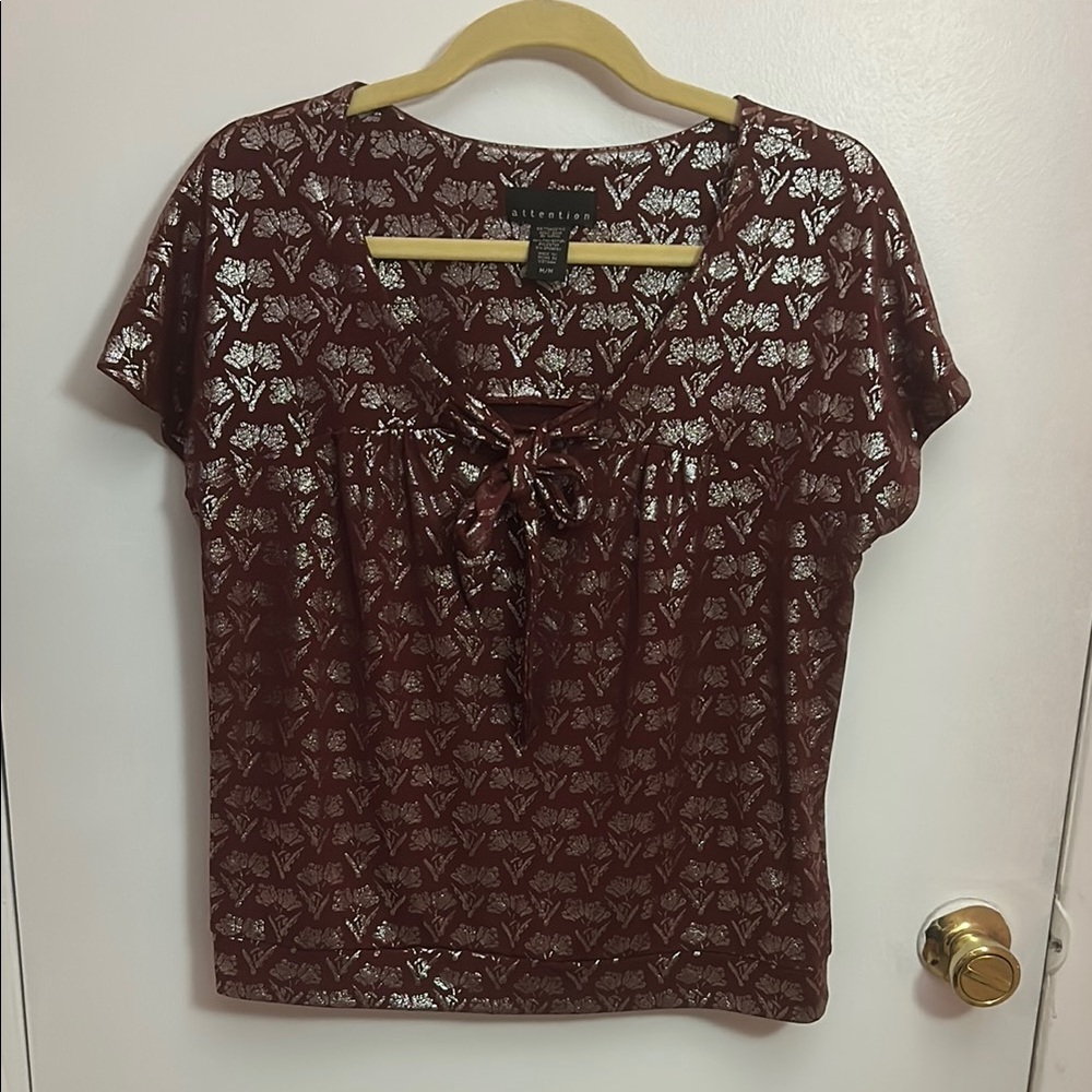 Burgundy and Silver Women's Top